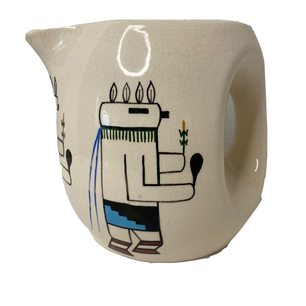 Southwest ceramic water pitcher Hopi style carafe katchina chief signed‎ 7"x 5"